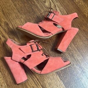 Anthropologie | Schuler & Sons Philadelphia Coral Suede Sandals Size 37